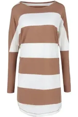 LOUIS & LOUISA Pyjama PURE Sleepshirt Oversize camel gestreift M