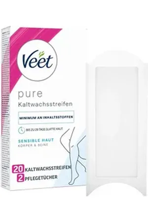 Veet Kaltwachsstreifen Pure für Haarentfernung, 20 St., an Körper, Arme & Beine, - geeignet für sensible Haut