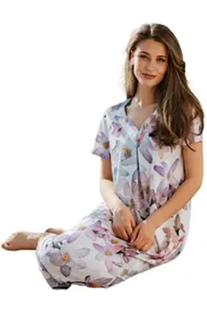 Hutschreuther Nachthemd Damen Nachthemd mit kurzem Arm lang (1-tlg) 125cm lang weiß 38