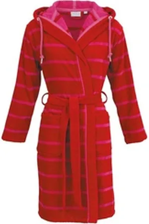Carl Ross Damenbademantel 430310, Kurzform, Velours, Kapuze, Gürtel rot 32/34