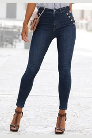 vivance collection Jeggings mit Zierknöpfen, Stretch, Super Skinny, figurbetont, High-Waist blau 36