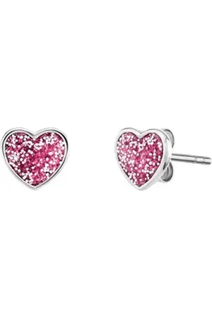 HERZENGEL Paar Ohrstecker Glitzerherz, HEE-GLITTERHEART-ST, Made in Germany rosa|silberfarben