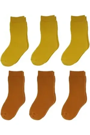 Yalion Langsocken Kinder Socken Vollplüsch (6-Paar) Elastisch Wärmend braun|gelb Fußlänge: 14 cm (EU 21/22) | 14 cm