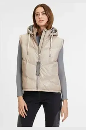 Mauritius Lederweste GWNammi OS mit Lederkapuze, Wattierung, Reißverschluss, Zipper-Details beige 4XL