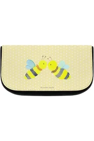 Mr. & Mrs. Panda Kosmetiktasche Biene Liebe - Gelb Pastell - Geschenk, Kosmetiktaschen Damen, Make-Up (1-tlg), Übersichtliche Fächer gelb 22 cm x 13 cm x 7 cm