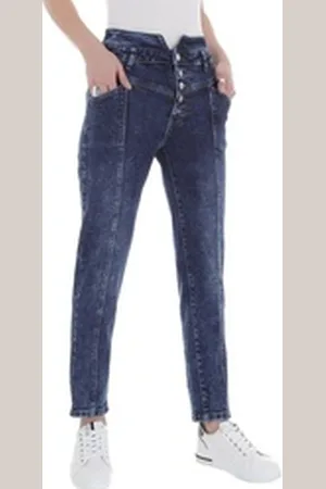 Ital-Design Mom-Jeans Damen Freizeit Used-Look Stretch High Waist Jeans in Blau blau S/36