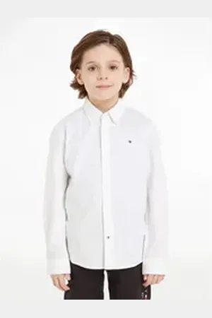 Tommy Hilfiger Tommy Hilfiger Langarmhemd BOYS STRETCH OXFORD SHIRT L/S Kinder bis 16 Jahre, Button-down-Kragen, Langarm, Logo-Flag weiß 16 (176)