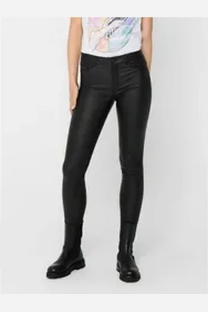 JACQUELINE DE YONG Lederimitathose Skinny Jeans Leder Optik High Waist Stretch Coated Denim Pants (1-tlg) ED - SWEATY schwarz XS / 32L