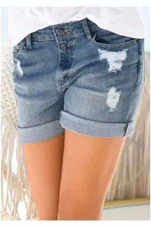 Buffalo Jeansbermudas mit Destroyed-Effekten, Shorts zum Krempeln, kurze Hose blau 40