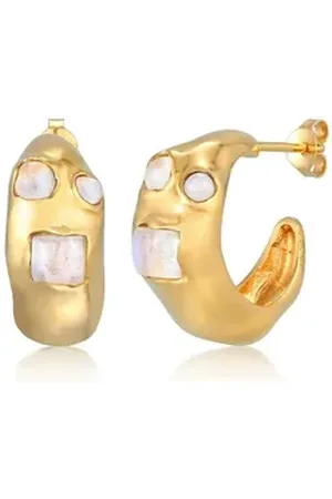 Haze & Glory Paar Ohrstecker Creolen Mondstein Quarz 925 Silber goldfarben
