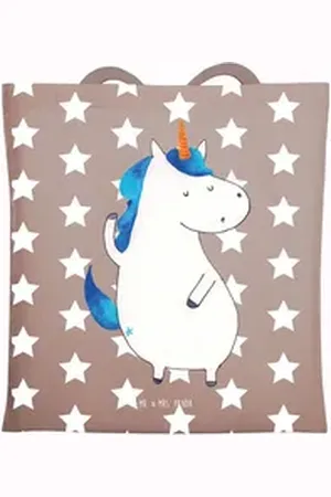 Mr. & Mrs. Panda Tragetasche Einhorn Mann - Braun Pastell - Geschenk, Beuteltasche, Einkaufstüte, (1-tlg), Gemütliches Design braun