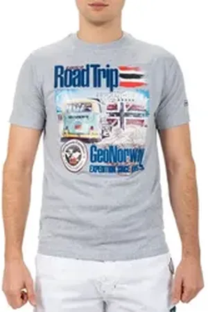 Geographical Norway T-Shirt Casual Kurzarm Shirt bajiami Men Blended Grey L mit auffälligen Prints grau L