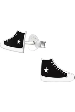Bungsa Ohrstecker-Set Ohrstecker schwarze Sneaker aus 925 Silber Kinder (1 Paar (2 Stück), 2-tlg), Ohrschmuck Ohrringe silberfarben