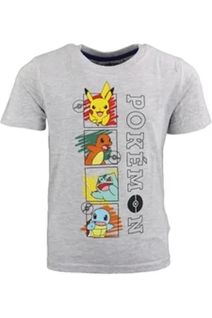 Nintendo POKÉMON Print-Shirt Pokemon Glumanda Shiggy Pikachu Bisasam Kinder jungen T-Shirt Gr. 110 bis 152, in Grau grau 110