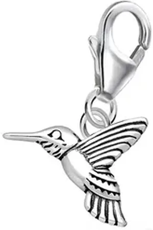 Goldene Hufeisen Charm-Einhänger Kolibri Vogel Charm Anhänger für Bettelarmband aus 925 Silber (1 Stück, inkl. Etui), 925 Sterling Silber mit Zirkonia Silberschmuck für Armband Damen silberfarben