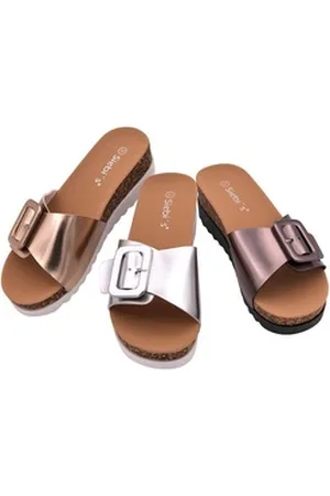 Linea Damen Clogs Pantoletten Brindisi mit Absatz und Schnalle Pantolette silberfarben