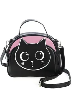 Banned Retro Schultertasche Haru Pink, Katzen Print schwarz