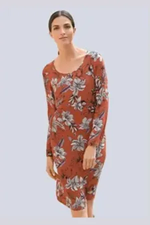 ALBA MODA Druckkleid Kleid mit Krempelärmel braun 36