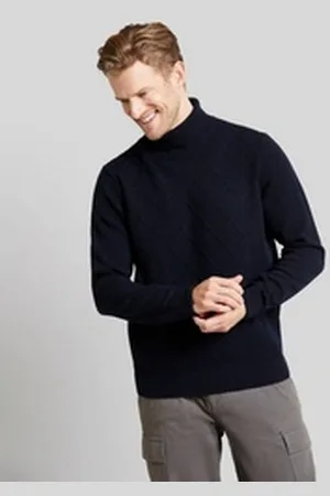 Bugatti Rollkragenpullover mit 3-D-Rautenmuster blau XL