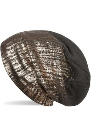 styleBREAKER Strickmütze Feinstrick Beanie mit Metallic Print (1-St) grau