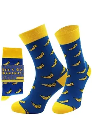 Chili Lifestyle Freizeitsocken BANANA Lustige Socken mit Spruch Banderole als Geschenksocken (Paar, 1-Paar, Mit Spruchbanderole) Weichbund ohne Gummidruck blau|gelb 36-40