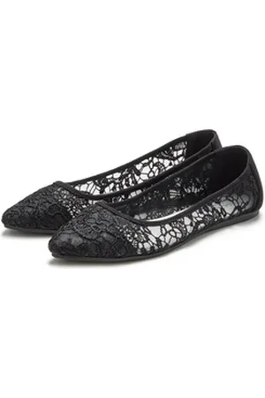 Lascana Slipper Halbschuh, Ballerina mit floraler Spitze VEGAN schwarz 38 EU