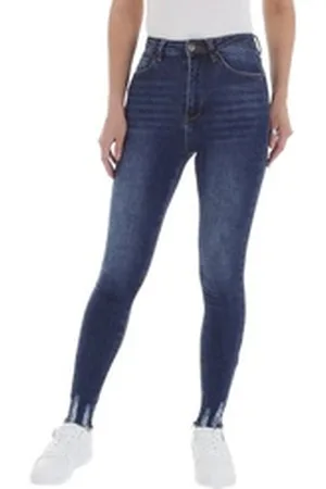 Ital-Design Skinny-fit-Jeans Damen Freizeit Used-Look Stretch High Waist Jeans in Blau blau XS/34