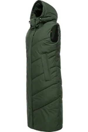 Ragwear Steppweste Suminka Vest Wasserdichte, lange Damen Winterweste grün XL (42)