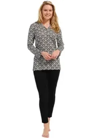 Pastunette Schlafanzug Damen Pyjama lang (2 tlg) mit einer Leggins schwarz 44
