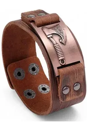 Eyecatcher Lederarmband Wickinger Axt Silber Bronze Gold Armband verstellbar Mittelalter (kein Set) braun