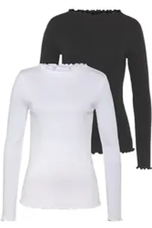 FLASHLIGHTS Langarmshirt (Packung, 2-tlg., 2er- Pack) sehr figurbetonte Passform, gekräuselter Ausschnitt schwarz 44