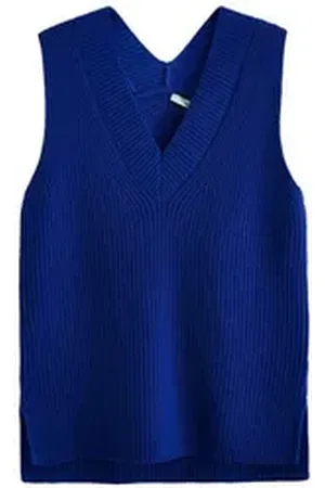 Next Stricktop Geripptes, langes Strick-Trägertop, V-Ausschnitt (1-tlg) blau XS