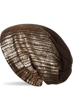 styleBREAKER Strickmütze Feinstrick Beanie mit Metallic Print (1-St) braun