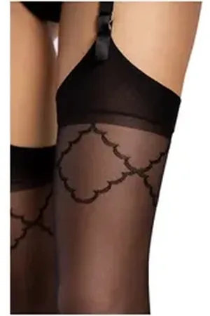 Fiore di Lucia Milano Strapsstrümpfe Sensual (Packung, 1 Paar) luxuriöse Strapsstümpfe 20DEN mit Rautenmuster am Strumpfband bunt|schwarz 2 (S)