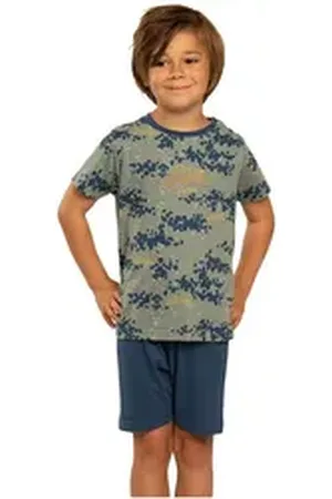 Eskimo Schlafanzug Kids (Set, Set) Jungen Schlafanzug kurz Shorty Baumwolle grau|lila 5 (Körpergröße 110)