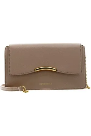 Coccinelle Clutch Mini Bag Grained Leather, aus echtem Rindsleder beige