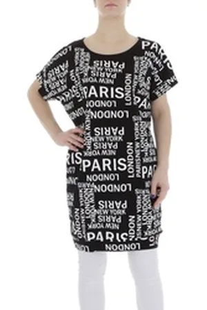 Ital-Design Tunikashirt Damen Freizeit (85987282) Print Stretch Top & Shirt in Schwarz schwarz S/M