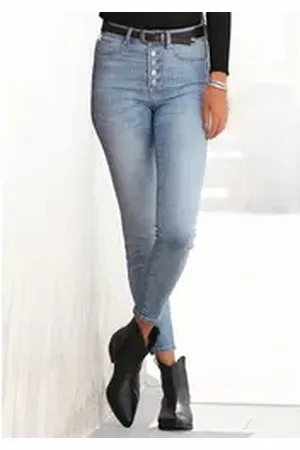 Buffalo High-waist-Jeans mit modischer Knopfleiste, schmale Skinny-Jeans, Stretch-Qualität blau 42