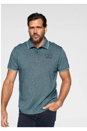 ARIZONA Poloshirt Kurzarm, mit Polokragen, mit Print-Applikationen, aus Piqué-Stoff blau L (52/54)