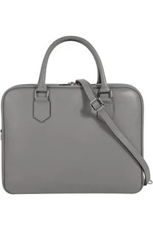 Cluty Aktentasche, echt Leder, Made in Italy grau