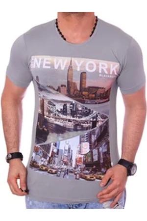 Blackrock T-Shirt Herren Urlaub USA Amerika New York kurzarm Rundhals bedruckt Slim-Fit grau M