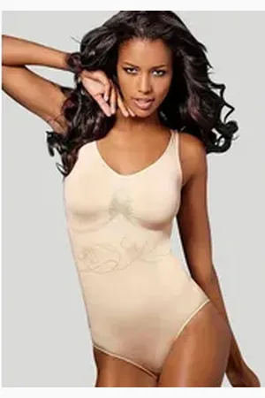 Lascana Shaping-Body SEAMLESS mit zart eingestrickter Blumenranke, Shape wear Body, Basic gelb M (40/42)