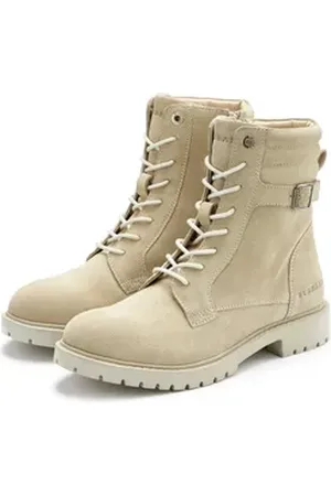 ELBSAND Stiefelette Schnürboots, Reißverschlussstiefel, Biker Boots, Leder beige 40 EU