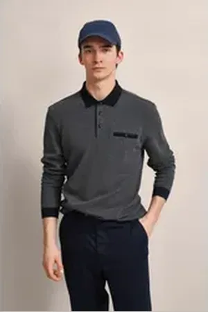 Bugatti Langarm-Poloshirt mit Strukturkragen grau XL