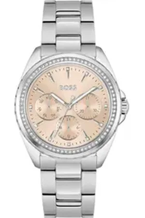 HUGO BOSS Multifunktionsuhr ATEA 1502732, Quarzuhr, Damenuhr, Armbanduhr, Glaskristalle, Datum silberfarben