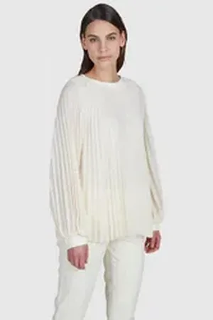 Marc Aurel Plisseebluse mit Jersey-Bündchen weiß 44