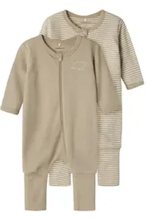 NAME IT Schlafoverall NBNNIGHTSUIT 2P ZIP FF Y/D CORE 2 NOOS (Packung, 2-tlg) beige 74