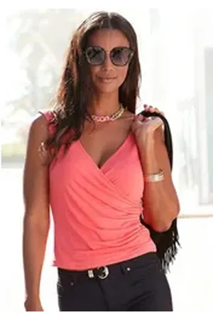 Lascana Tanktop mit Wickeloptik, Damentop mit Stretch und V-Ausschnitt rot 36/38