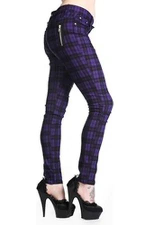 Banned Retro Röhrenhose Forever Yours Lila Skinny Jeans Kariert Tartan lila M