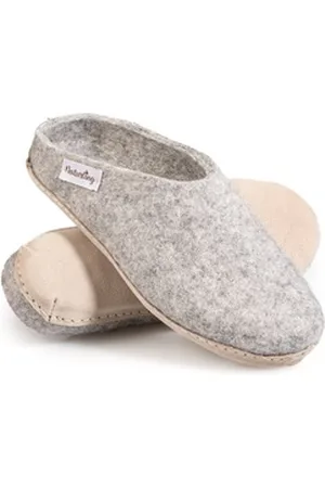 naturling Herren Filz Pantoffel Hausschuh (mit echter) Ledersohle grau 45 EU